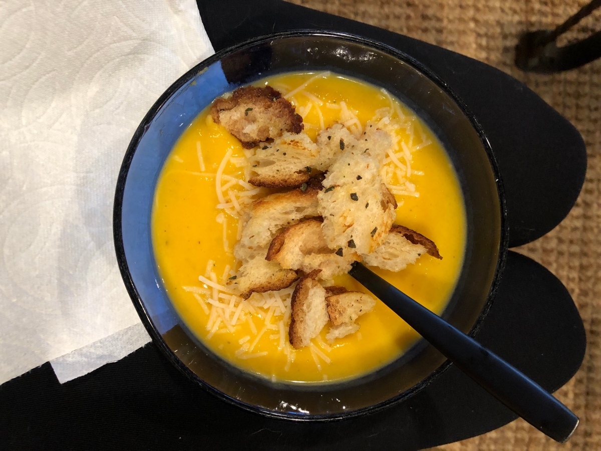 Vegan Butternut Squash Soup with Sage Croutons